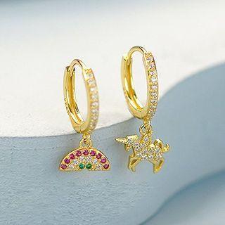 Sterling Silver Asymmetrical Rhinestone Drop Earring 1 Pair - Asymmetric - Gold - One Size