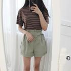 Petite Size Belted Paperbag-waist Roll-up Shorts