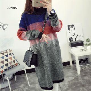 Long-sleeve Diamond Pattern Knit Dress