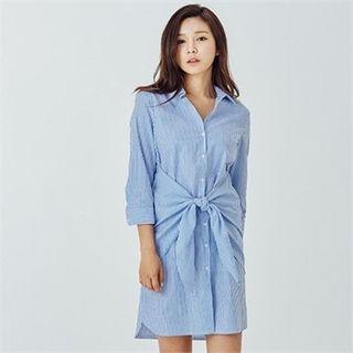 Tie-front Striped Shirtdress