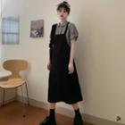 Short-sleeve Plaid Blouse / Midi A-line Jumper Dress