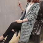 Patterned Hooded Zip-up Long Knit Coat