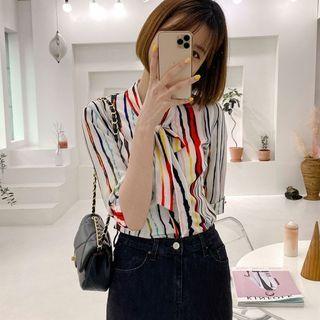 Tie-neck Stripe Shirt Ivory - One Size