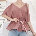 3/4-sleeve Cutout Plain Top