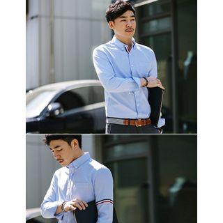 Stripe-trim Sleeve Button-down Shirt