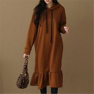 Frilled-hem Napped Hoodie Dress