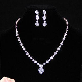 Wedding Rhinestone Necklace / Rhinestone Drop Earring / Rhinestone Clip-on Earring / Set