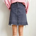 Fringed A-line Denim Skirt