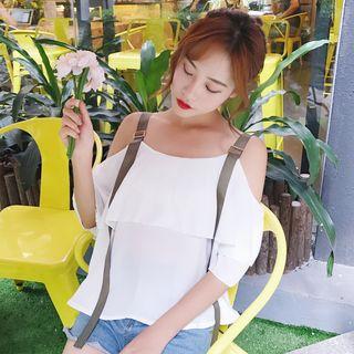 Tiered Open Shoulder Chiffon Top