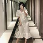 Puff Short-sleeve Midi A-line Knit Dress