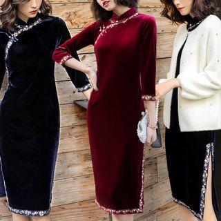 Traditional Chinese Long-sleeve Velvet Dress / Jacket / Set