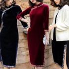 Traditional Chinese Long-sleeve Velvet Dress / Jacket / Set