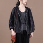 Hooded Panel Faux Leather Jacket