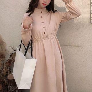 Long-sleeve Frill-trim Midi A-line Corduroy Dress