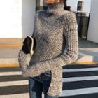 Turtleneck Asymmetric Hem Sweater Gray - One Size