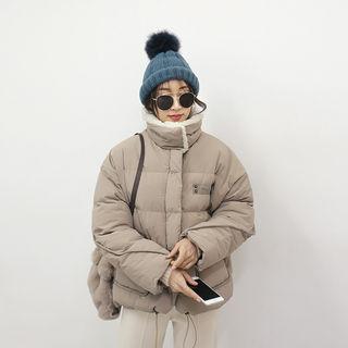 Sherpa-fleece Funnel-neck Padded Jacket