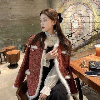 Fluffy Panel Midi Overall Dress / Jacket / Plain Blouse