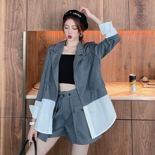 Color-block Loose-fit Blazer / Plain Shorts