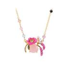 Fashion And Elegant Plated Gold Enamel Pink Flower Necklace With Cubic Zirconia Golden - One Size