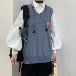 Puff Sleeve Plain Shirt / V-neck Vest