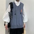 Puff Sleeve Plain Shirt / V-neck Vest
