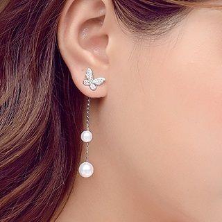 Faux Pearl Butterfly Fringed Earring