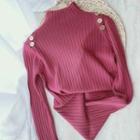 Buttoned Mock Neck Long Sleeve Top