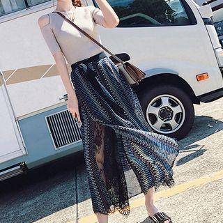Short-sleeve Knit Top / Print Wide-leg Pants / Set