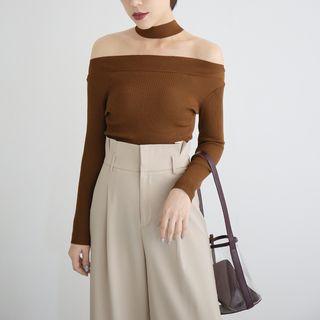 Off Shoulder Long-sleeve Knit Top
