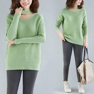 Plain V-neck Halter Knit Sweater