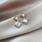 Cat Eye Stone Square Dangle Earring 1 Pair - 925 Silver Needle - Gold - One Size