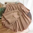 Set: Plain Short-sleeve Knit Top + Wide Leg Pants
