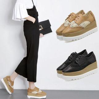 Platform Lace Panel Lace-up Sneakers