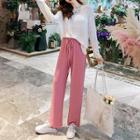 Set: Bandeau + Long-sleeve Sheer Top + Wide Leg Pants