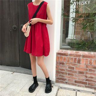 Sleeveless A-line Dress Wine Red - One Size