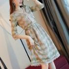3/4-sleeve A-line Floral Lace Dress