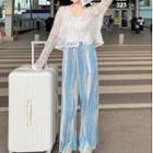 Tie-front Lace Cardigan / Camisole / Wide Leg Pants