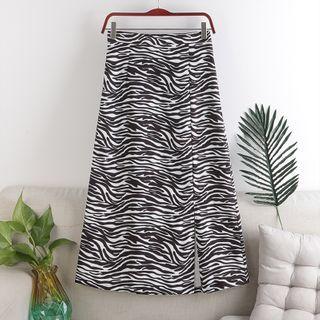 High-waist Zebra Print Midi A-line Skirt