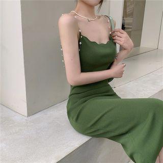 Spaghetti Strap Beaded Midi Dress Green - One Size