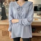 Plus Size Layered-collar Tie-neck Blouse