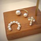 Set Of 3: Faux Pearl Cuff Earring 1 Pair - Silver - One Size