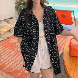 Print-short-sleeve Blouse