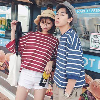 Couple Matching 3/4 Sleeve Stripe T-shirt