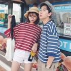 Couple Matching 3/4 Sleeve Stripe T-shirt