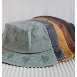 Heart Lettering Embroidered Denim Bucket Hat