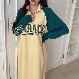 Two-tone Letter Long Anorak Dress
