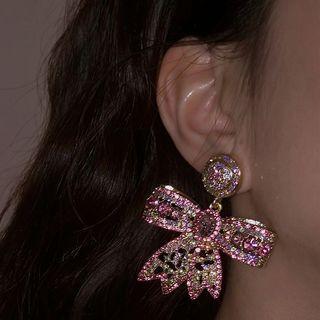 Bow Rhinestone Alloy Dangle Earring 1 Pair - Red & Gold - One Size