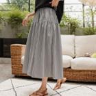 Shirred Stripe Maxi Flare Skirt