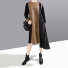Faux Leather Panel Midi Pullover Dress
