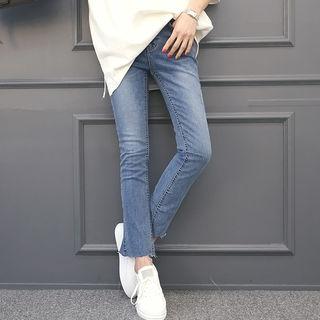 Band-waist Raw-hem Boot-cut Jeans